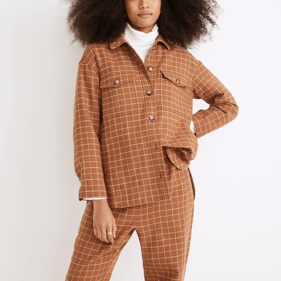 Madewell Jackets & Blazers - Madewell Waffleback Branner Brown Windowpane Shirt Jacket